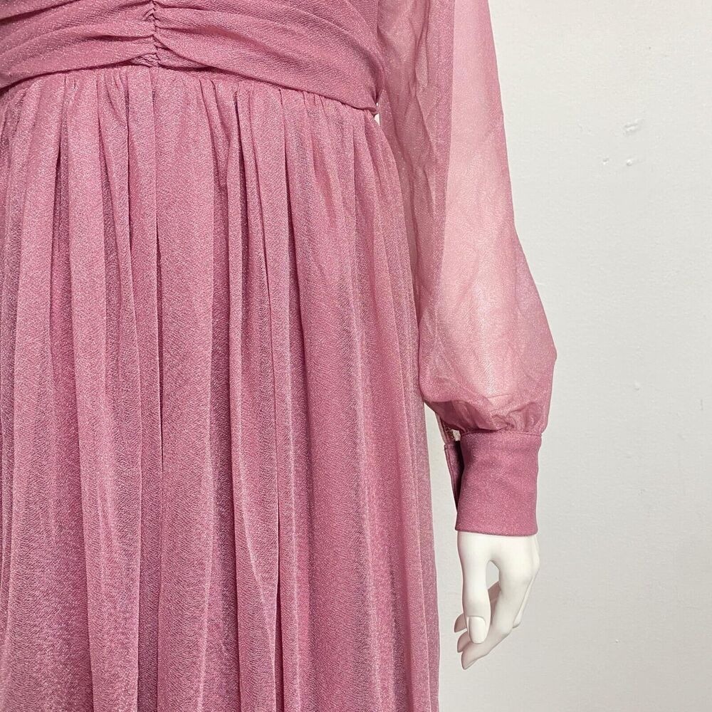 Faeriesty Dusty Rose VNeck Shear Long Sleeve Bridesmaid Dress Ruched A-line Sz S - Picture 8 of 12